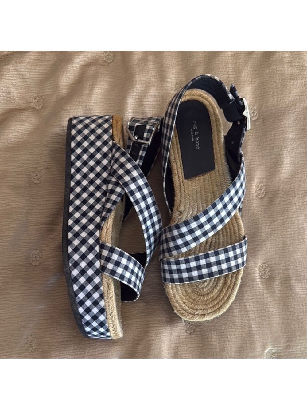 Rag & Bone Gingham Espadrille Platform Sandals